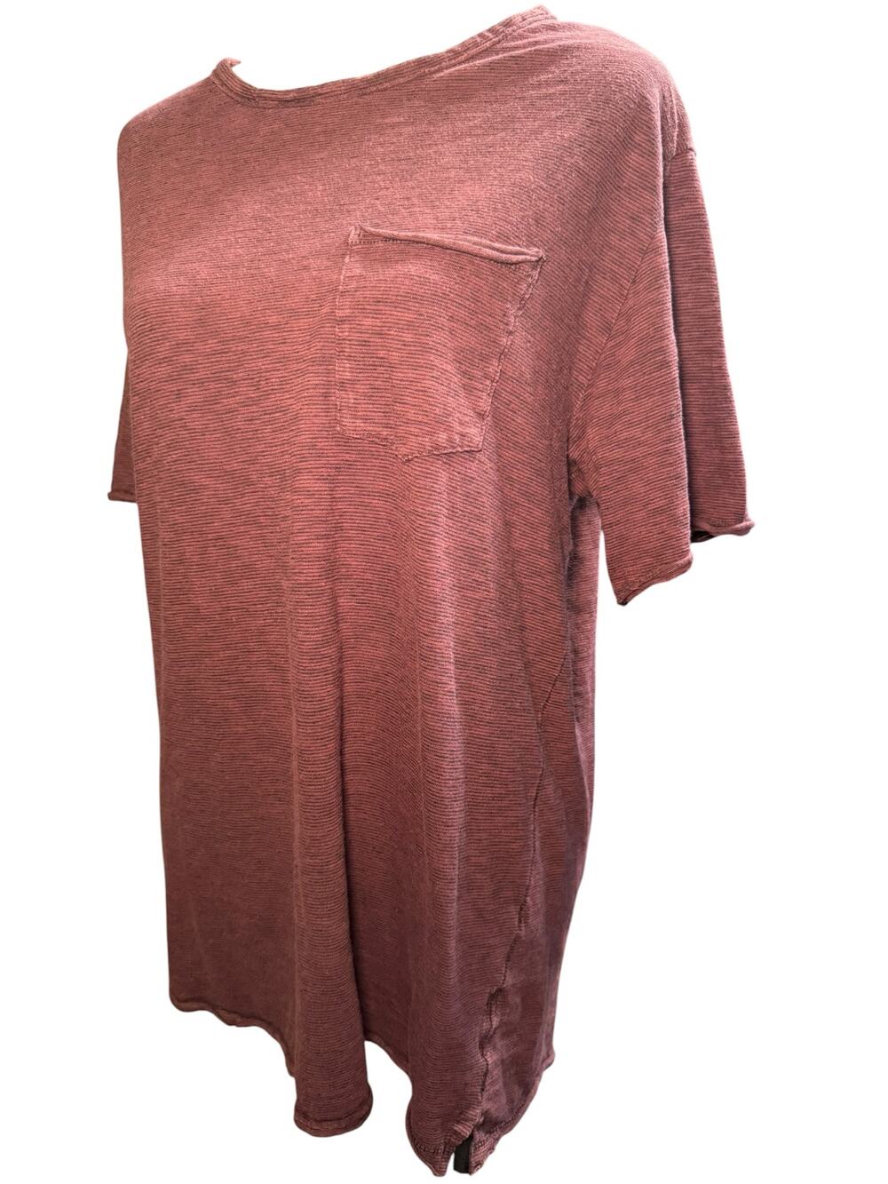 Rag & Bone Slub Knit Linen Cotton Pocket Tee, Raw Edge Burgundy, Women's Large